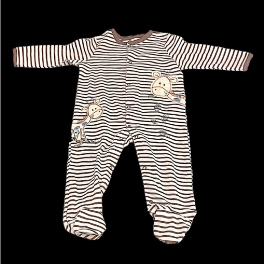 Baby 9 Month Footies Onsie PJs Brown & Crean Striped Giraffe by Little Me (New)